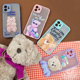 พร้อมส่ง!! เคส i12/13pro/13promax เคส TPU เคสขอบสีหลังขุ่น เคสกันเลนส์กล้อง เคสการ์ตูน หมี ขอบสี เคสแฟชั่น