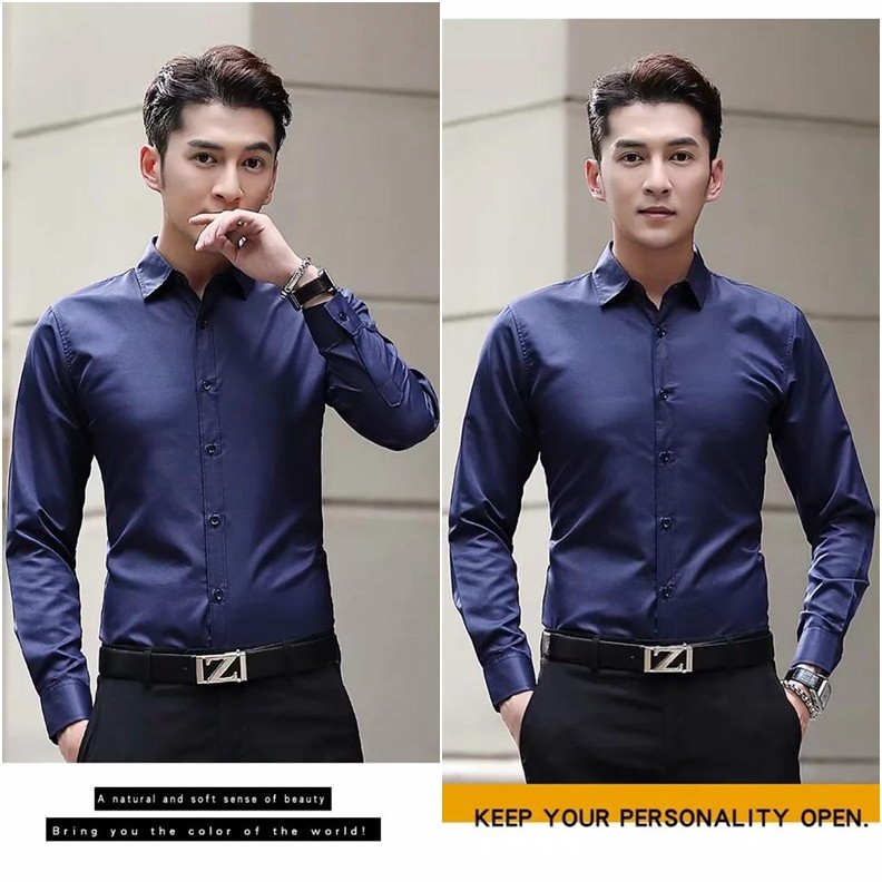 ภาพสินค้าเสื้อเชิ้ต แขนยาว ทรงสลิม สไตล์เกาหลี สำหรับผู้ชาย ไซซ์ S-5XL จากร้าน linxichu.th บน Shopee ภาพที่ 3