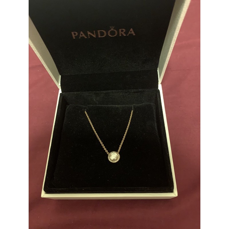 Round sparkle halo necklace rose gold best sale