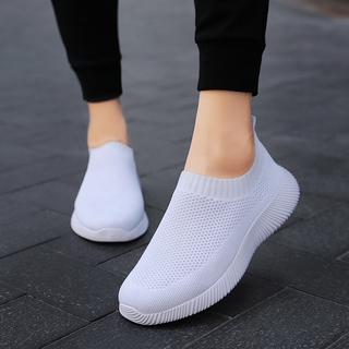 รองเท้าผ้าใบแฟชั่นสีขาว รองเท้าเพื่อสุขภาพสตรีพลัสไซส์