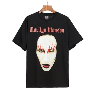 เสื้อยืดพิมพ์ลายแฟชั่นDZJK Marilyn Manson  Fashion printed cotton unisex T-shirt short sleeve   กำมะหยี่     20.