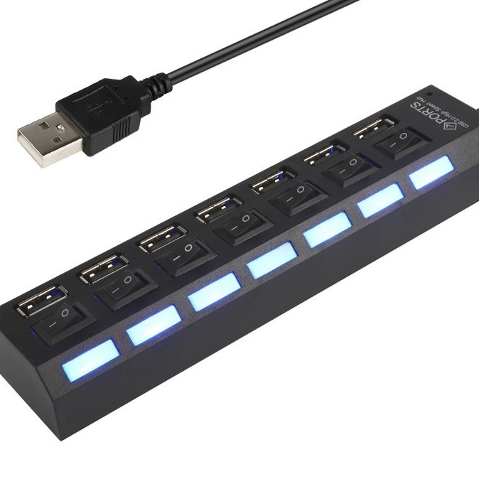ภาพหน้าปกสินค้าพอร์ท USB 7 พอร์ท LED USB มีสวิชท์ On / Off สีดำและสีขาว จากร้าน kebidutechnology.th บน Shopee