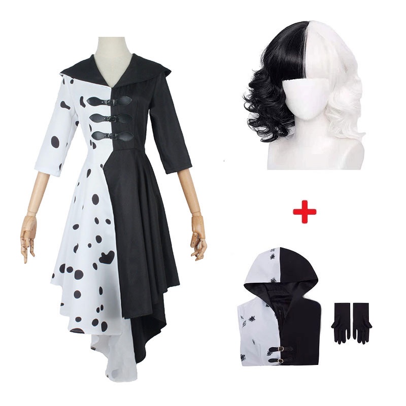 cruella-de-vil-เครื่องแต่งกายคอสเพลย์-ชุดเดรสแม่บ้าน-สีดํา-สีขาว-พร้อมถุงมือ-มีฮู้ด-วิกผม-ปาร์ตี้ฮาโลวีน-2-สไตล์-สําหรับผู้หญิง