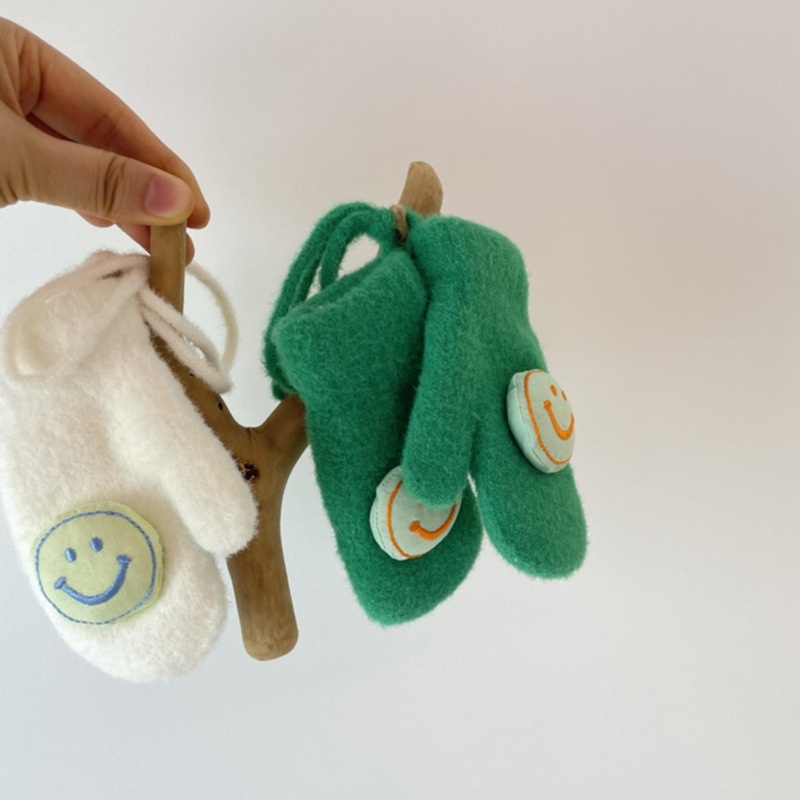 bobora-ถุงมือ-ผ้าขนสัตว์-ลายหน้ายิ้มน่ารัก-ให้ความอบอุ่น-แฟชั่นฤดูหนาว-สําหรับเด็กผู้ชาย-และเด็กผู้หญิง