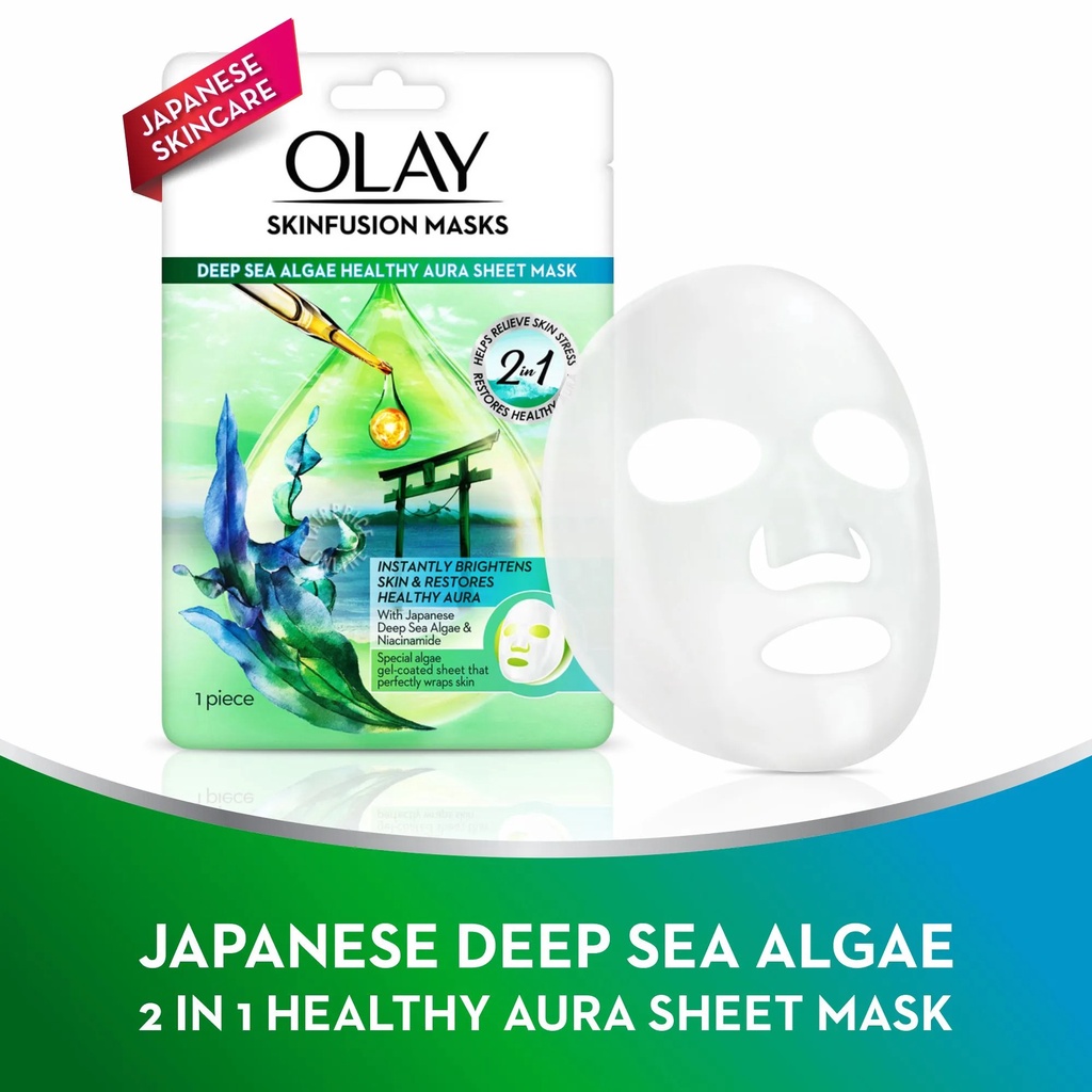 6bdx8en-ลดทันที-25-สูงสุด-60-ไม่มีขั้นต่ำ-olay-skinfusion-masks-deep-sea-algae-healthy-aura-sheet-mask