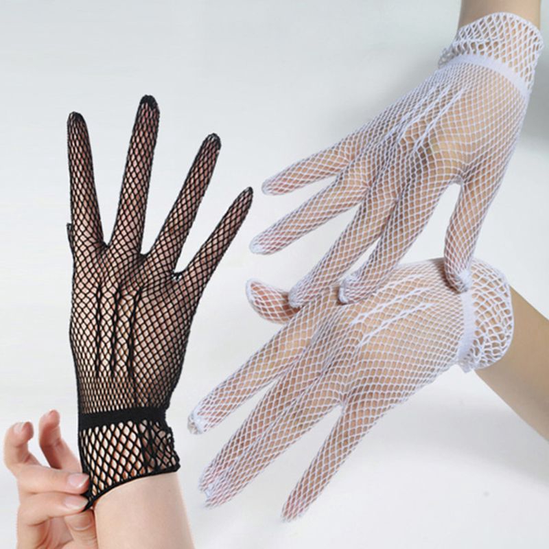 ภาพหน้าปกสินค้าAUTU ถุงมือตาข่ายสีพื้นเซ็กซี่สำหรับผู้หญิง