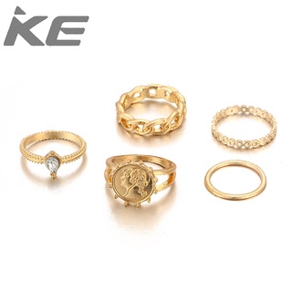Jewelry Diamond Knotted Badge Character Image  Ring 5-Piece Set for Women for girls for women