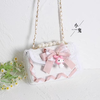 Melody Cinnamoroll Kuromi กระเป๋าเครื่องแบบโลลิต้า แต่งลูกไม้ ประดับไข่มุก แฮนด์เมด สไตล์ญี่ปุ่น สําหรับผู้หญิง