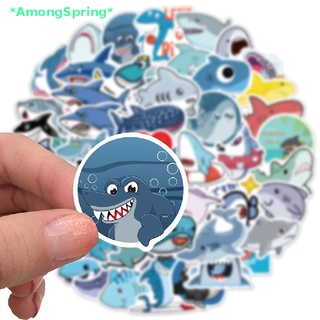 Amongspring&gt; สติกเกอร์ ลายกราฟฟิตี้ฉลามน่ารัก สําหรับติดตกแต่งสเก็ตบอร์ด กีตาร์ กระเป๋าเดินทาง สมุดภาพ 50 ชิ้น