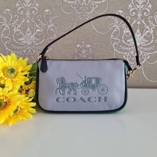 (ผ่อน0%) กระเป๋าคล้องมือ คล้องไหล่ Coach 🔻Nolita 19 In Colorblock With Horse And Carriage C5579 หนังแท้สีฟ้า เขียว รถม้า