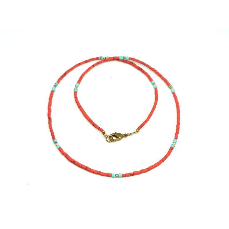 สร้อยคอหินปะการัง-หินเทอร์ควอยส์-แฮนเมด-tiny-coral-beads-necklace