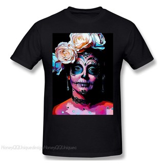 Men Mexican Sugar Skull Funny Black T-Shirt Day Of The Dead Dark TShirt Pure Cotton Tees Harajuku Shirt J5UM