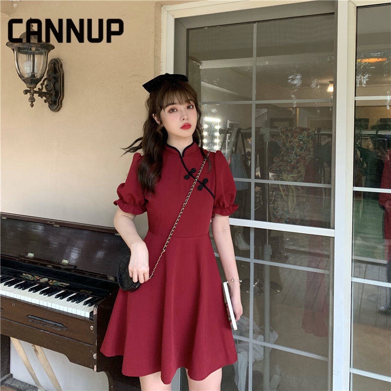 ภาพหน้าปกสินค้าCANNUP กี่เพ้า ชุดตรุษจีน ชุดกี่เพ้าหญิง ชุดสีแดง Dresses FS456643