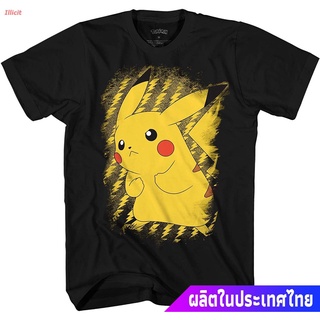 เสื้อขาว เสื้อยืดยอดนิยม Pokemon Pikachu Brushy Pokeball Mens Graphic T-Shirt Popular T-shirtsF8?