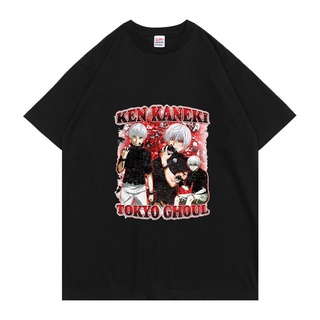 เสื้อยืดอินเทรนด์ผู้ชายอินเทรนด์ผู้หญิงใหม่ เสื้อยืดลําลอง ผ้าฝ้าย 100% แขนสั้น พิมพ์ลายอนิเมะ Tokyo Ghoul Kaneki Ken Ey