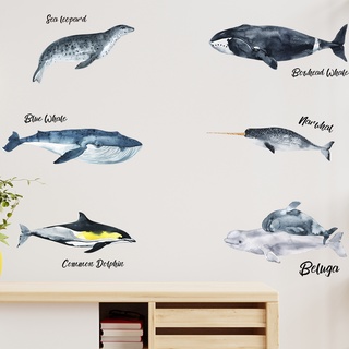 【Zooyoo】สติ๊กเกอร์ติดผนัง  ปลาวาฬปลาโลมาห้องน้ำสติกเกอร์ติดผนังกันน้ำ