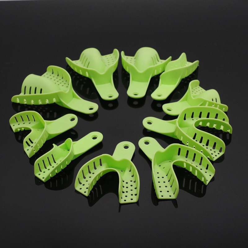 dentist-lab-plastic-impression-trays-autoclavable-green-full-sizes-10-pcs-set