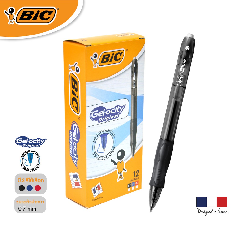 official-store-bic-บิ๊ก-ปากกา-gel-ocity-original-clic-ปากกาเจล-เเบบกด-หมึกดำ-หัวปากกา-0-7-mm-จำนวน-12-ด้าม
