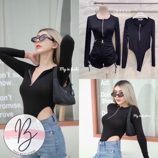 💖babyboo💖พร้อมส่งBodysuit -zip🔥บอดี้สูทแขนยาวซิปหน้าผ้าเรย่อนอย่างดีทรงเว้าเอว