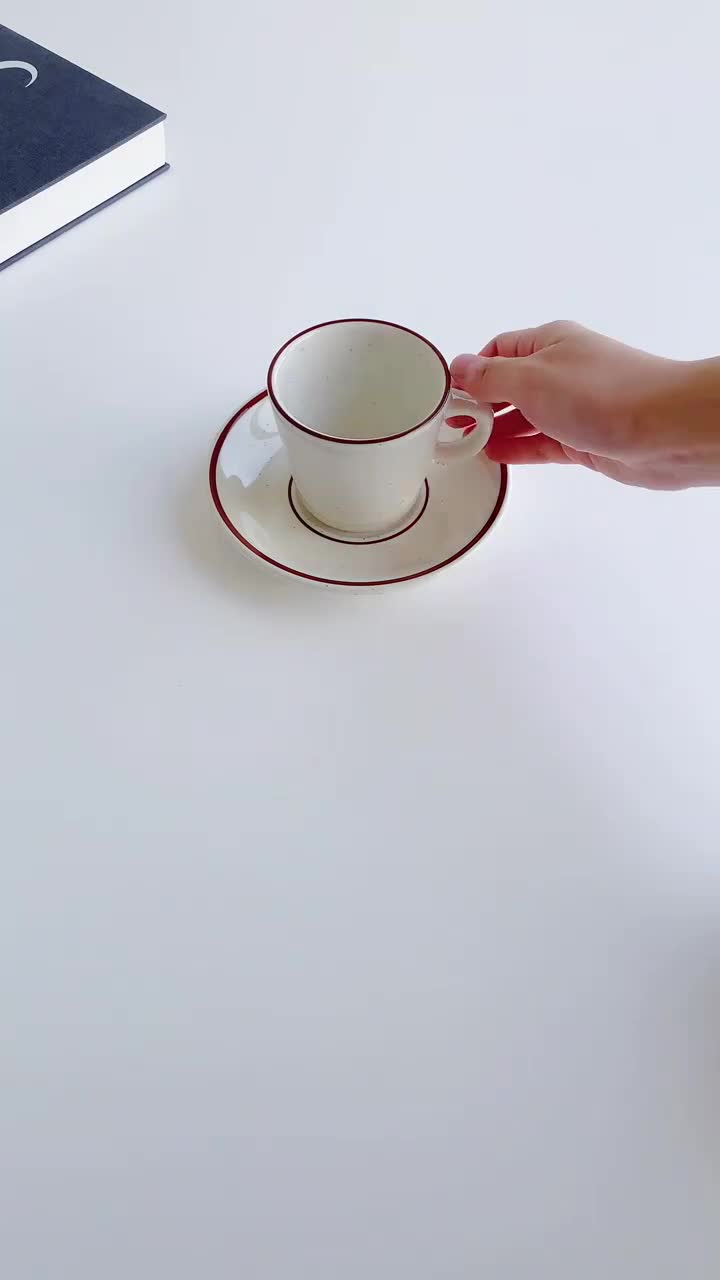 ชาม-จาน-ถ้วย-เซรามิค-จานรองถ้วยกาแฟเซรามิคเคลือบลายจุดงาสีน้ำตาล-ถ้วยกาแฟเอสเปรสโซ่-180-มล-tableware-cup-plates-bowls