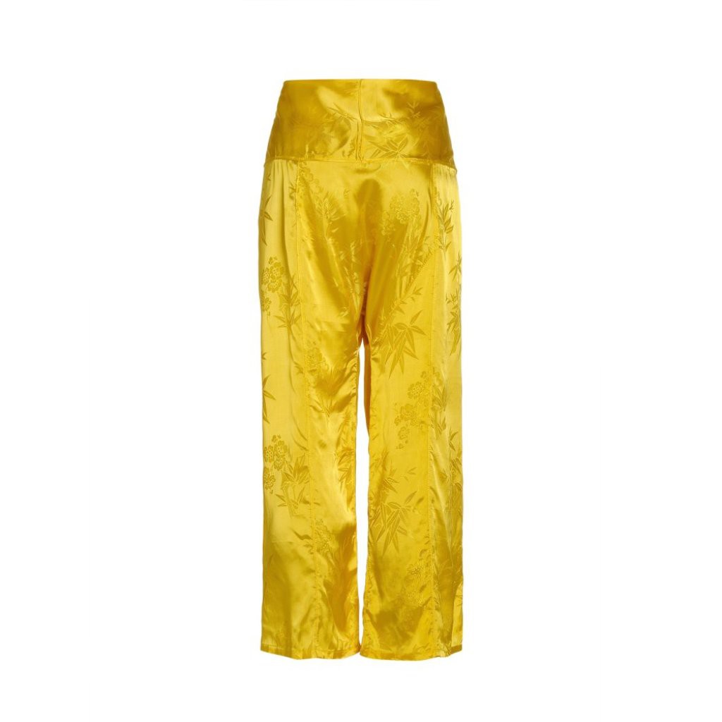 กางเกงแพรแท้รุ่นเอวปล่อย-กางเกงผ้าแพรจีนโบราณ-สีเหลืองทอง
