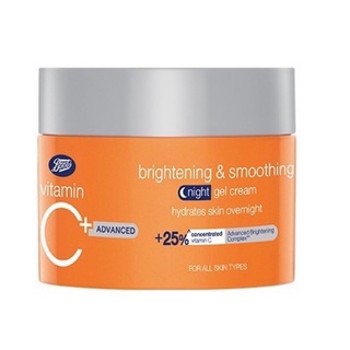 BOOTS VITAMIN C บู๊ทส์ วิตามิน ซี แอดวานซ์ ไบร์ทเทนนิ่ง แอนด์ สมูทติ้ง ไนท์ เจล ครีม 50 มล