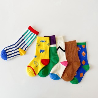 3 pairs ถุงเท้าเด็กหลากสี Kids multi colour socks สบายและสดใส ปลอดภัยสำหรับเด็ก Cotton blend fabric safe and comfortable