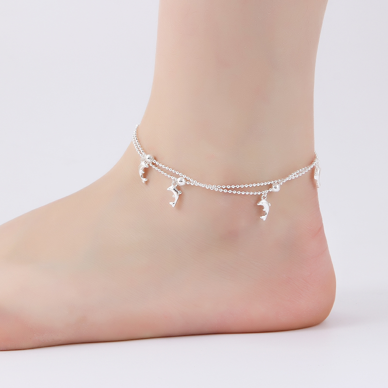 ภาพหน้าปกสินค้าสร้อยข้อเท้า Fashion Dolphin Anklet for Women Foot Chain Silver Barefoot Ankle Bracelet Jewelry Accessories Gift