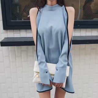 Open Shoulder Blue Dress 👗