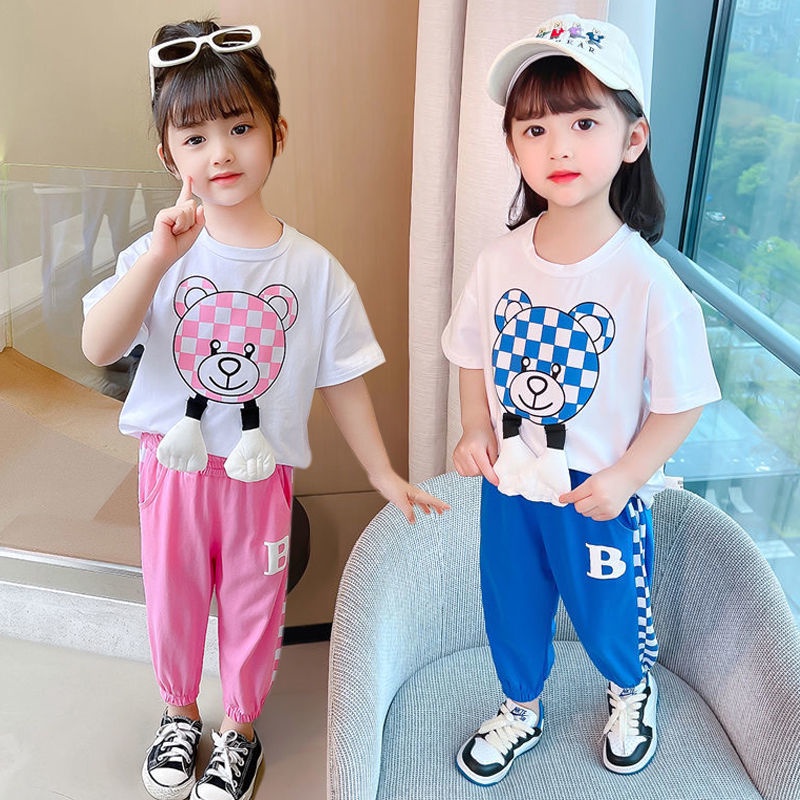 kissbaby-เด็กแขนสั้นสุทธิชุดสีแดงฤดูร้อน-2022-ใหม่เวอร์ชั่นเกาหลีของเด็กสาวเสื้อผ้าเด็กขนาดกลางและเล็กสาวต่างประเทศเสื้