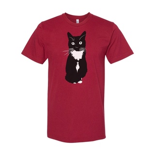 เสื้อยืดโอเวอร์ไซส์เสื้อยืด พิมพ์ลายแมวทักซิโด้ แครนเบอร์รี่ สีแดง สําหรับผู้ชายS-3XL