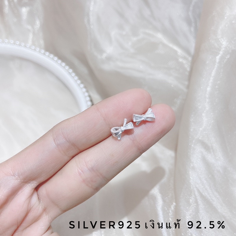 sliver925-ต่างหูเงินแท้-รูปโบว์น่ารักมากๆ-ราคาต่อ-1-คู่