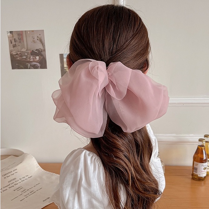 chiffon-bow-กิ๊บติดผมแบบสปริง-ขนาดโบว์-30-14cm-ผ้าพริ้ว-พองตัวสวย-ตรงปก-โบว์ใหญ่โอเวอร์ไซส์มาก-กิ๊บติดผมเกาหลี