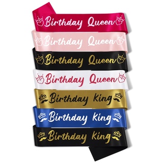 【ออกแบบใหม่】ผ้าคาดเอวลาย King And Birthday Queen สําหรับตกแต่งปาร์ตี้วันเกิด