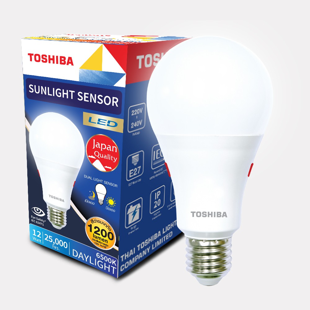 ภาพหน้าปกสินค้าTOSHIBALed Sunlight Sensor 12 วัตต์ หลอดไฟ Led เปิด ปิด อัตโนมัติ มาตรฐานญี่ปุ่น รับประกันสินค้า 1 ปี สะดวก ปลอดภัย