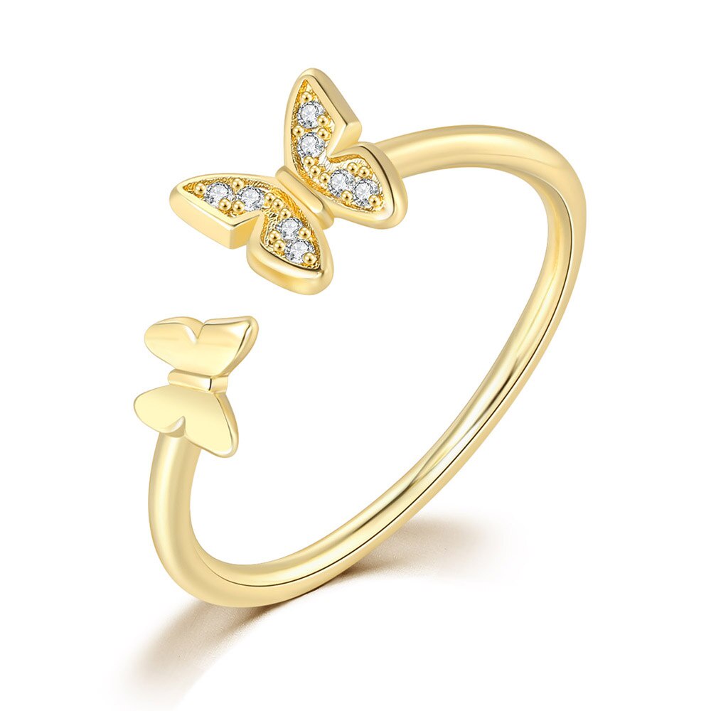 ราคาและรีวิวZhouyang น่ารักแหวนผีเสื้อสำหรับผู้หญิงสุนทรียศาสตร์มินิเพทายสีทองเปิดนิ้วแหวนอุปกรณ์ สาวเครื่องประดับ R394