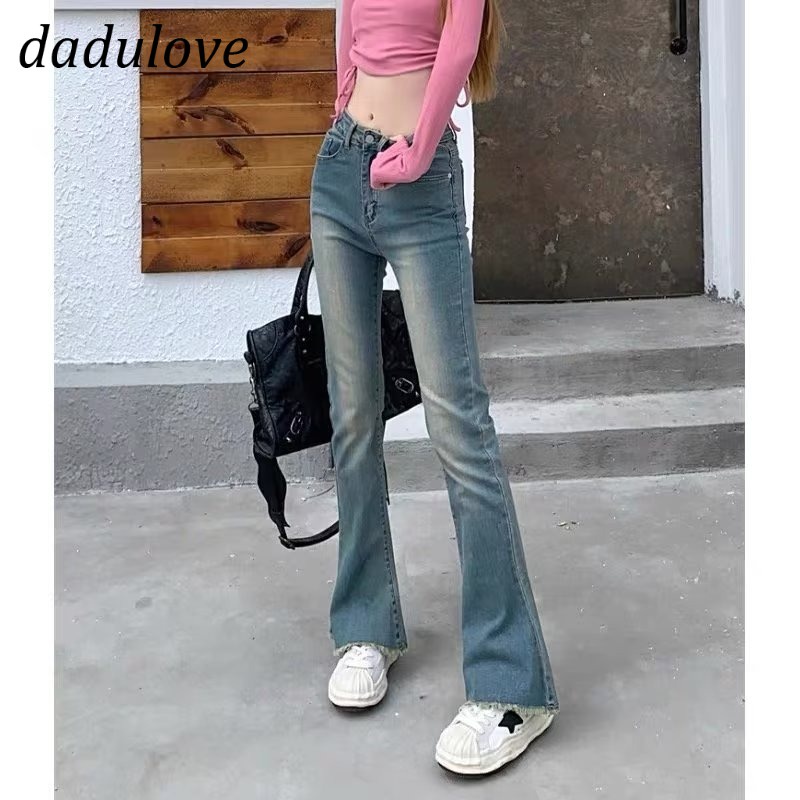 dadulove-new-korean-version-retro-jeans-high-waist-elastic-slim-fit-washed-horn-fashion-womens-clothing