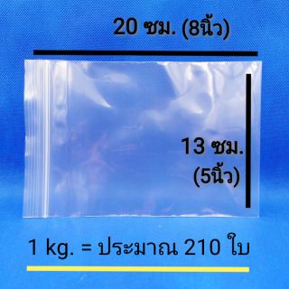 ซองซิปล็อค ขนาด 20x13ซม. (5x8 นิ้ว) สำหรับใส่ของ ซองเก็บหน้ากาก ซิปล็อคกันฝุ่น ใส่ของใช้ (1ห่อ/ประมาน 210 ใบ)