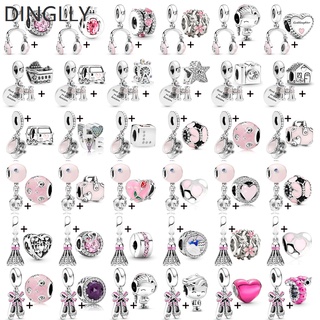 Dinglly 2 ชิ้น สีชมพู หูฟัง กล้องส่องทางไกล เสน่ห์ สาว หัวใจ กระเป๋าเดินทาง ลูกปัด รองเท้าเต้นรํา อากาศร้อน บอลลูน จี้ DIY อุปกรณ์เสริม