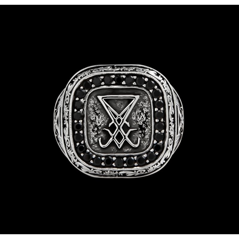 แหวนเงินแท้-92-5-ลาย-sigil-of-lucifer-ล้อมด้วยเพชรดำรัสเซีย-silver-sigil-of-lucifer-ring-surrounded-by-black-cz