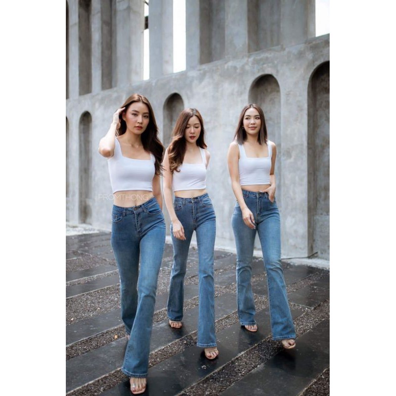 Sold out กางเกงยีนส์ขาม้าป้ายPromthong | Shopee Thailand