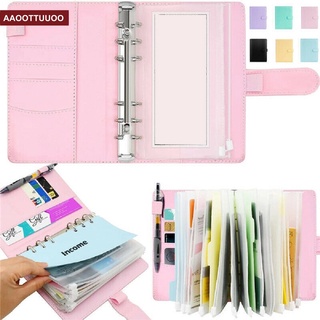 ภาพขนาดย่อของสินค้า7 colors Loose-leaf Notebook Binder Budget Planner Organizer Cover Pockets Cash Wallet PU Leather