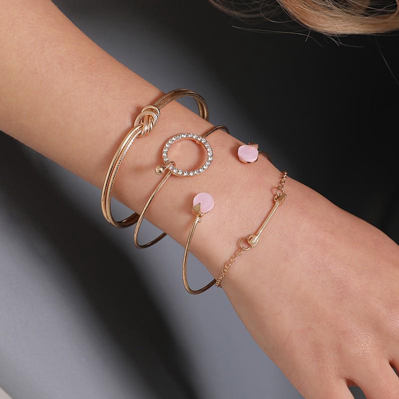 สินค้า Charm Knot Arrow Circle Pink Crystal Open Bangle Bracele for Women Gifts