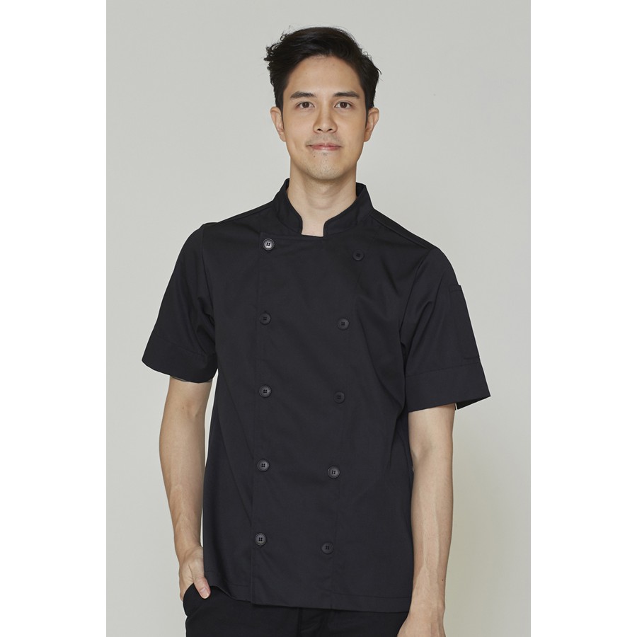 ภาพหน้าปกสินค้าdapp Uniform เสื้อเชฟ แขนสั้น SALE แบบเบสิค Sam Black Shortsleeves Chef Jacket with Buttons สีดำ(TJKB1913) จากร้าน dappuniform บน Shopee