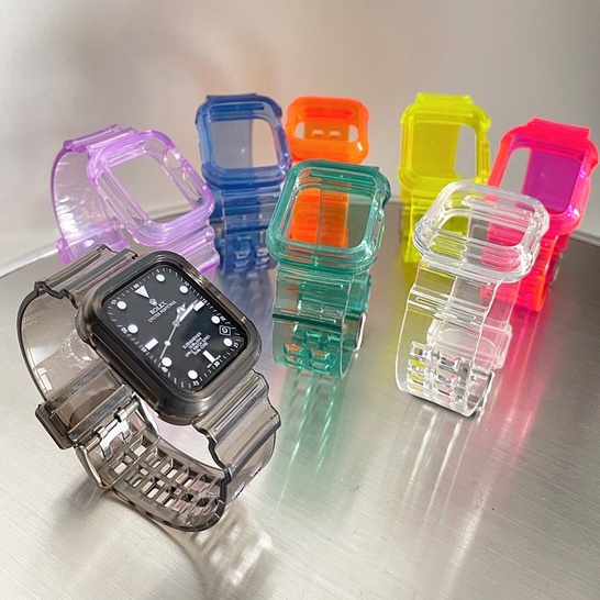 ภาพหน้าปกสินค้าสายนาฬิกาข้อมือซิลิโคนใส พร้อมเคส สําหรับ Apple Watch 7 6 SE 5 4 3 2 1 iwatch 40 มม. 44 มม. 42 มม. 41 มม. 45 มม.