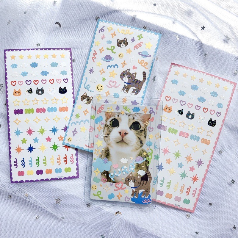 พร้อมส่ง-สติกเกอร์ตกแต่ง-meow-collection-กันน้ำ-สติ๊กเกอร์ริบบิ้น-confetti-เคลือบวิบวับ-ตกแต่งโพลารอยด์