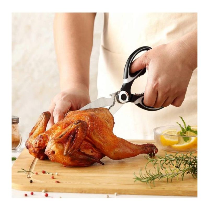 กรรไกรครัวสเตนเลสสตีลคุณภาพสูง-ในการใช้งานที่สะดวกง่ายขึ้นในการใช้ตัดอาหาร-ตัดปีก-ตัดเนื้อไก่-เปิดขวด-บีบก้ามปู-ถอดเกล็ด