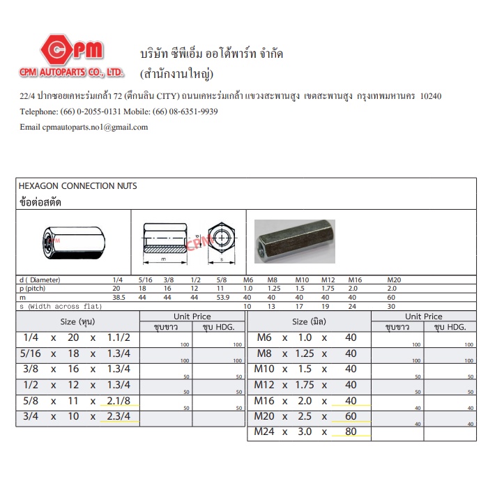 ข้อต่อสตัดชุบขาว-hex-coupling-nut-เกลียวหุน