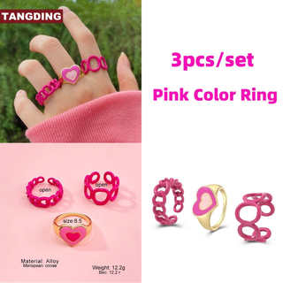 สินค้า 【COD Tangding】แหวนโลหะ รูปหยดน้ํามัน เครื่องประดับแฟชั่น สําหรับผู้หญิง 3 ชิ้น ต่อชุด