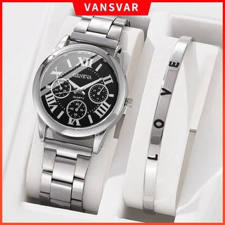 สินค้า Geneva นาฬิกาข้อมือควอตซ์ สายแสตนเลส สําหรับผู้ชาย ผู้หญิง